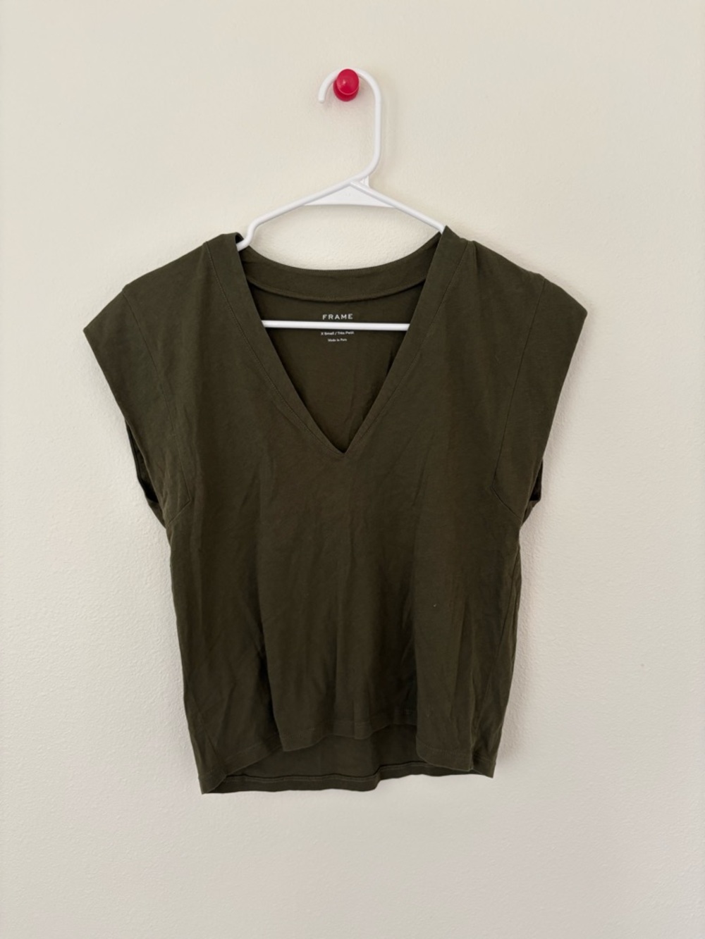 Frame Denim Olive Green V-Neck Short Sleeve Tee